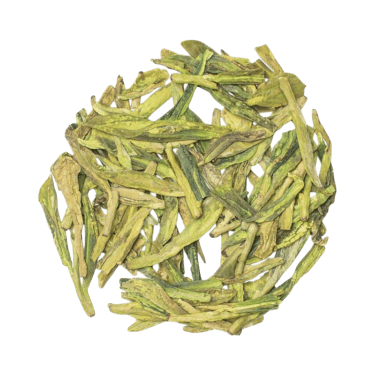 Xihu Long Jing green tea leaves, close up